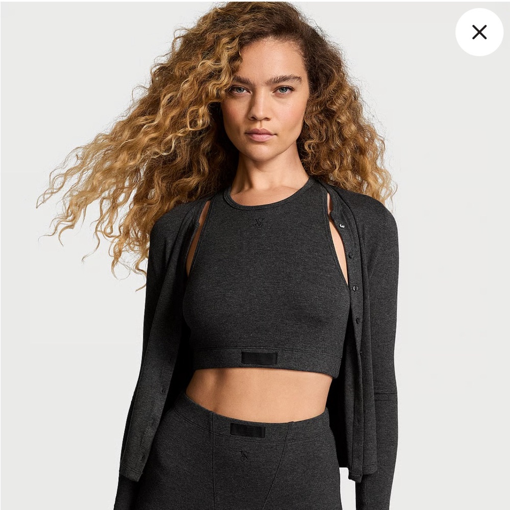 VICTORIA'S SECRET Ribbed Modal Crop Top Tank, Charcoal Grey, S